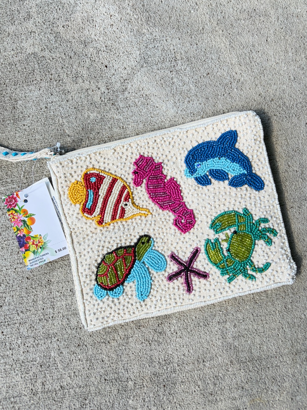 America and Beyond beaded sea life ocean beach bling pouch zippered bag wristlet - Picture 1 of 4